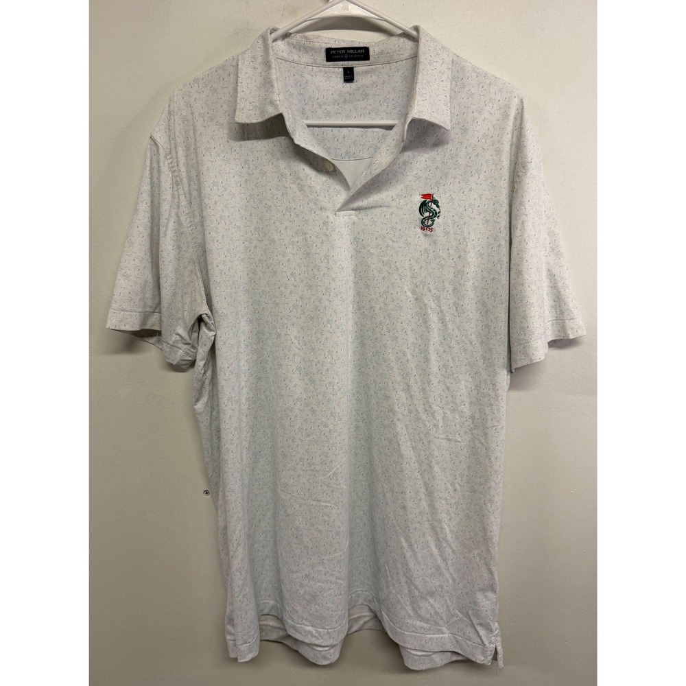 Peter Millar Crown Crafted Mens White Performance Golf Polo Dragon Logo Large